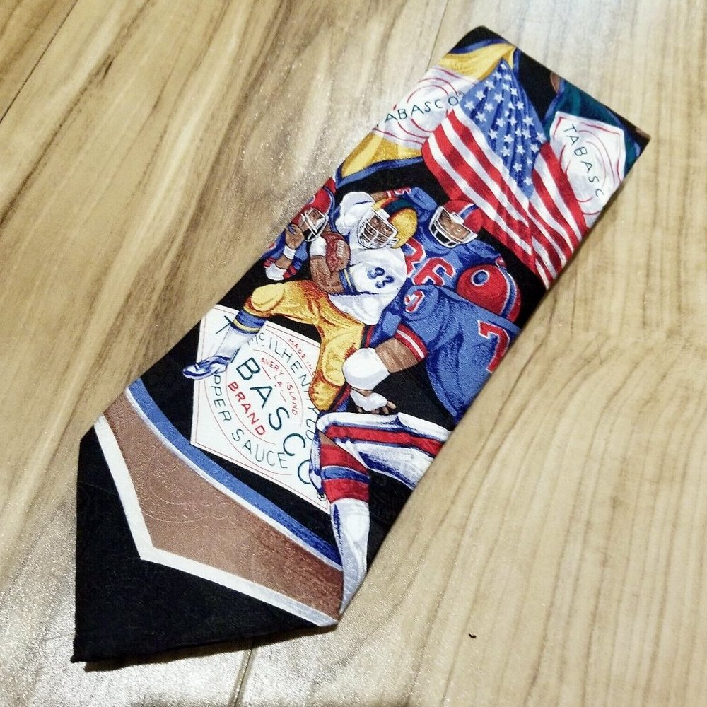 Vintage Tabasco Football Silk Neck Tie McIlhenny Avery Island Louisiana 57x4